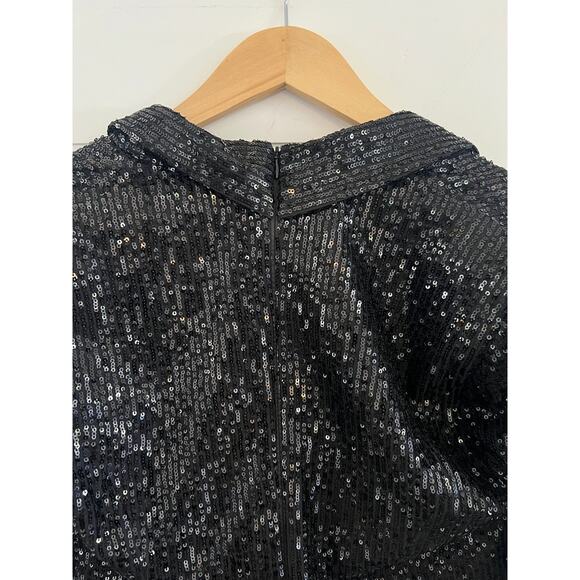 Eliza J Sequin Button Down Coat Dress Womens Size 8 Y2K Glam Party Event Black - Picture 13 of 15